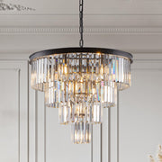 (Same as W1340P188542/L5007-600-B) 24' Contemporary Crystal Modern Chandeliers Crystal Ceiling Chandelier 4 Tier Black Chandelier Lighting for Dining Room Living Room Bedroom (Bulbs Not included)