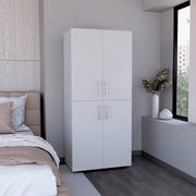 Hazel 70' High Four-Door Armoire Wardrove Closet Cabinet, Six Shelves and Two Hanging Rods, Bedroom Clothes Storage Cabinet Organizer