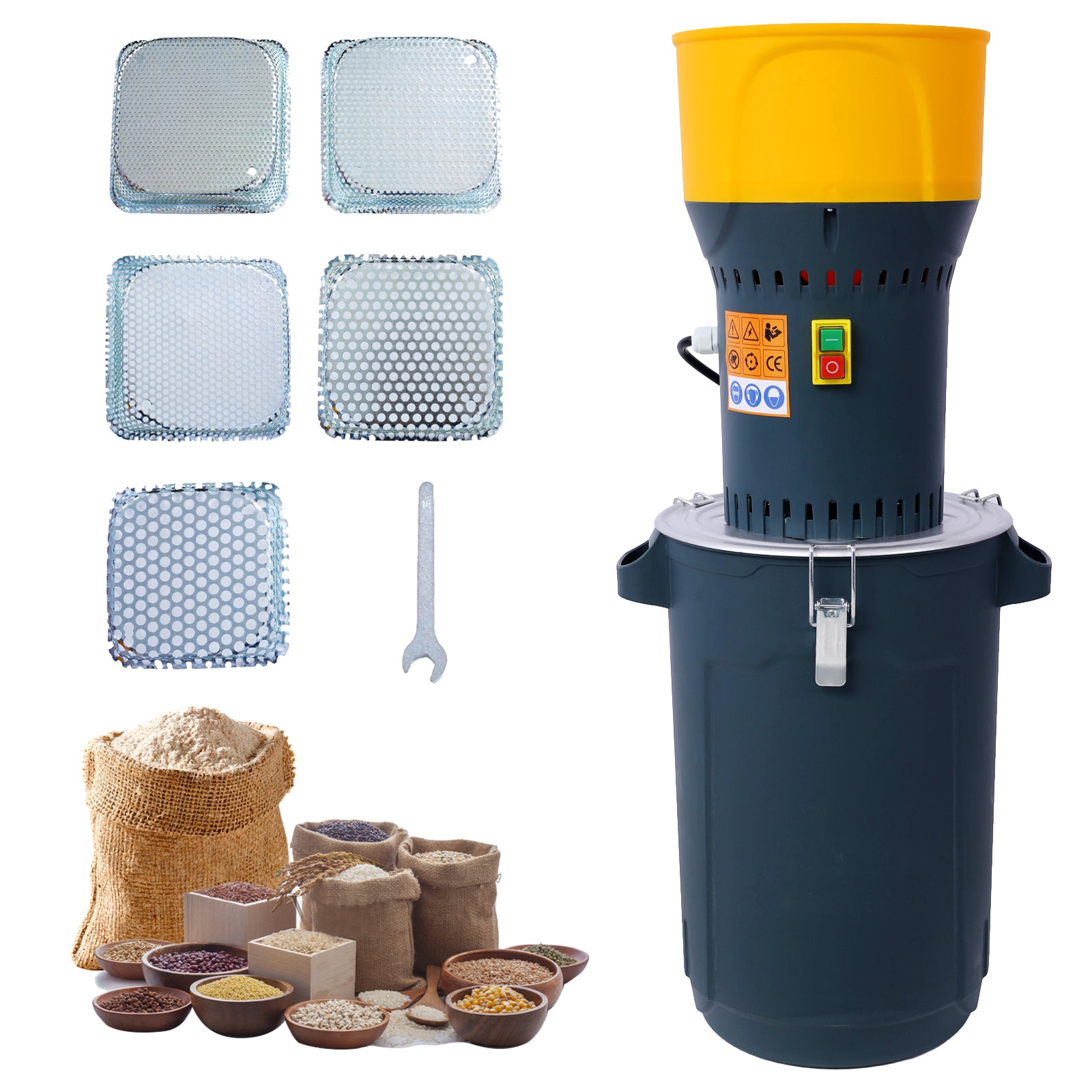 25L Grain Mill Grinder Electric Corn Grinder, Grain mills Mill Flour Mills Molino de Maiz, Farm Home Electric Grinder for Corn Grain Feed, Wheat Grinder with 5 Grinder Sieves+1Wrench