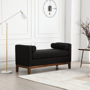 53.5'W Elegant Upholstered Bench, Ottoman with Wood Legs & Bolster Pillows for End of Bed, Bedroom, Living Room, Entryway ,Black