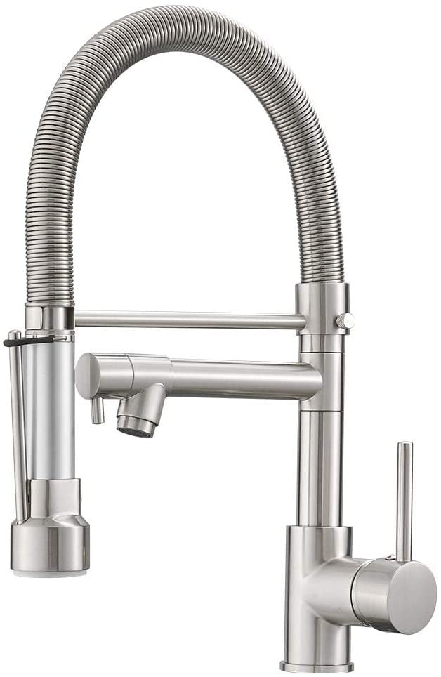 Commercial Style Kitchen Faucet with Pull Down Sprayer, Brushed Nickel Commercial Kitchen Faucet, Spring Kitchen Faucet, Kitchen Sink Faucet