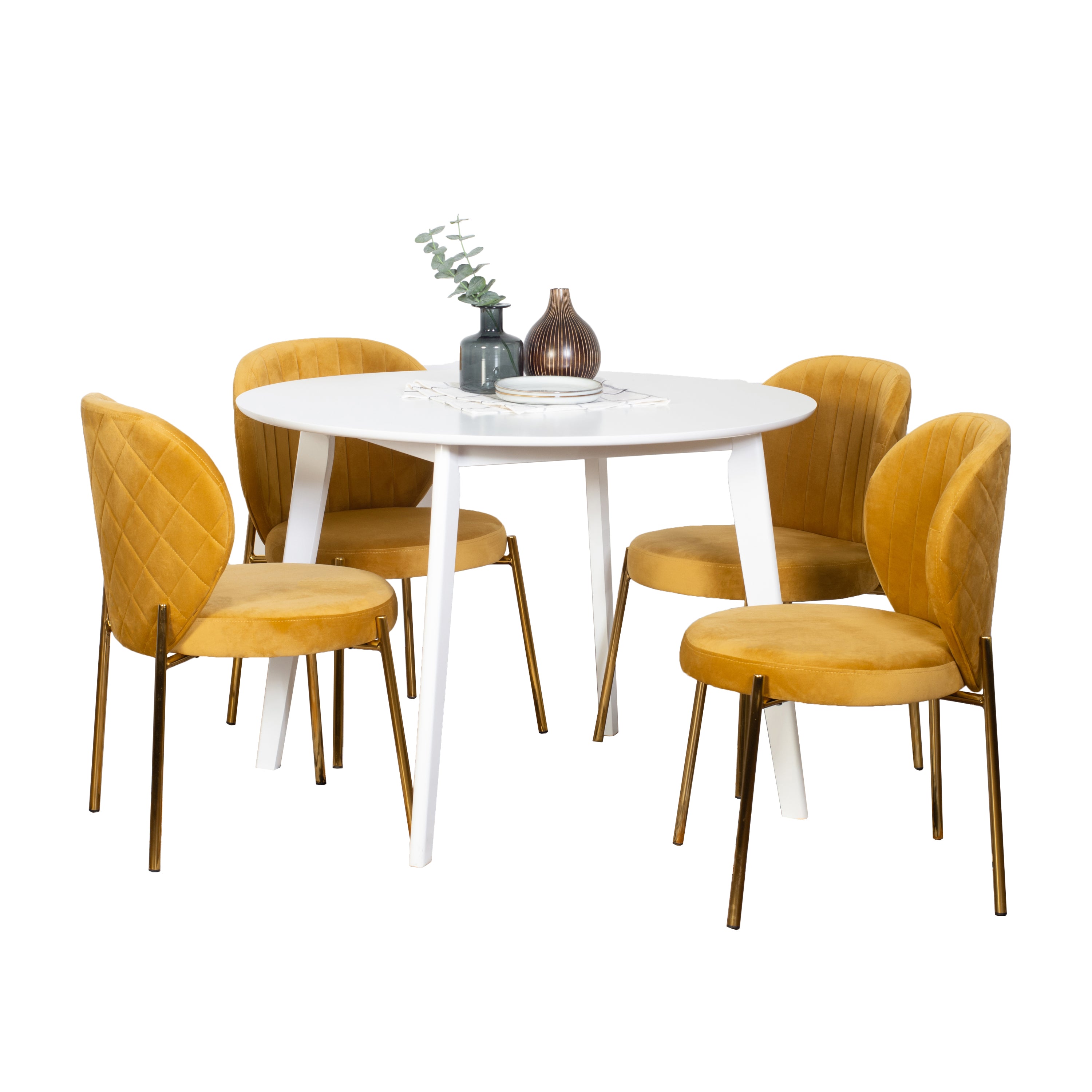Amoa Contemporary 5-Piece Dining Set, White Round Dining Table with 4 Chairs
