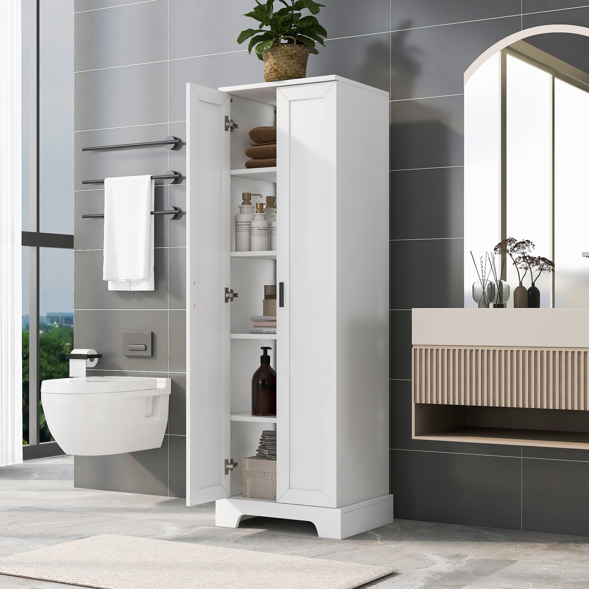 Storage Cabinet with Two Doors for Bathroom, Office, Adjustable Shelf, MDF Board, White  (Old Sku:N725P181207K)