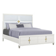 URIUNI Gold 5PC King Bedroom Set with LED Lighting and Panel Style Headboard in Solid Wood and MDF