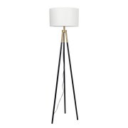 Sway Brassed Gold Floor Lamp with On/Off Switch Triple Legs White Fabric Shade