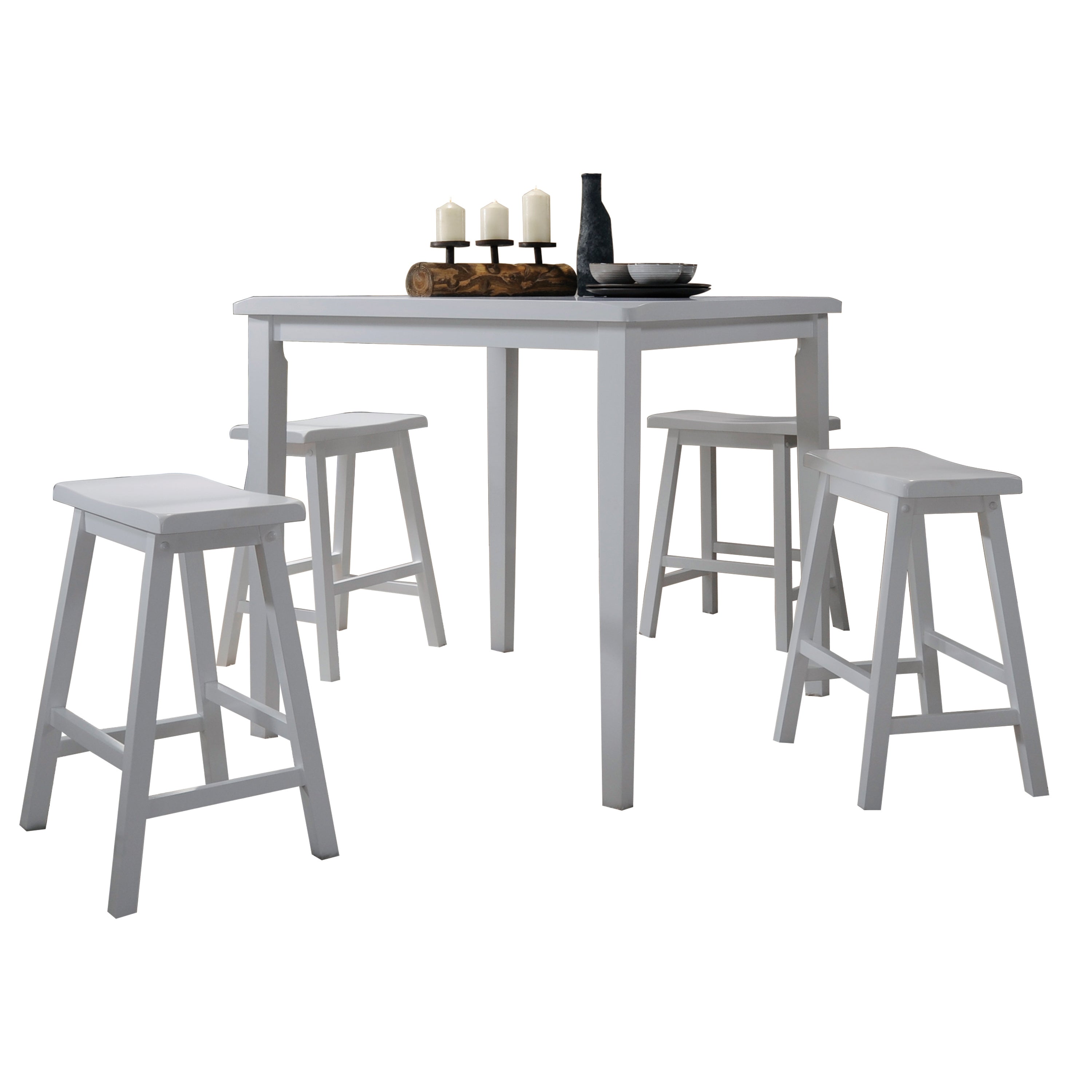 White 5-piece Counter Height Set with Saddle Stools