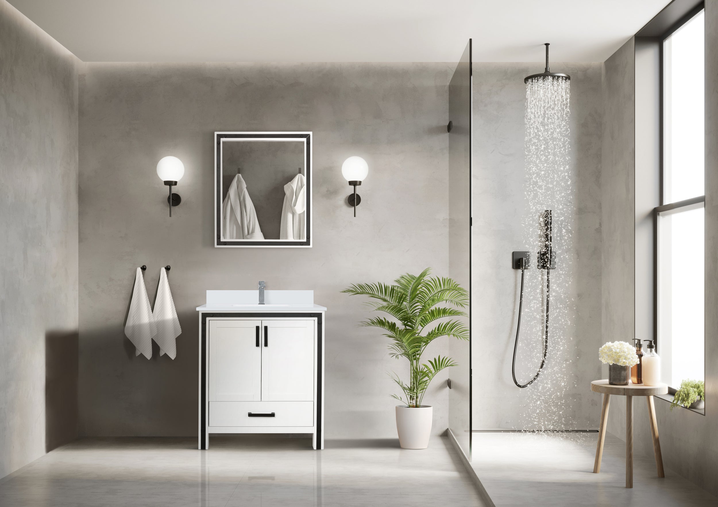 White Bath Vanity 30 in. W x 22 in. D, Cultured Marble Top and Faucet Set