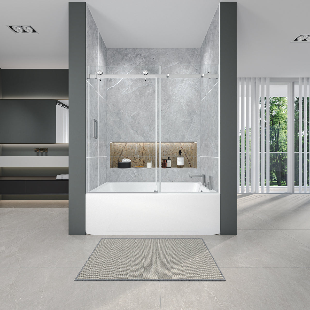56-60' W *60' H Frameless Single-sliding Shower Door,1/4' (6mm) Thick SGCC Tempered Glass,Brushed Nickel
,Bathroom/Hotel/Apartment