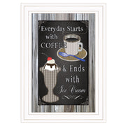 'Everyday Starts with Coffee' Chalkboard framed By Trendy Decor 4U, Ready to Hang Framed Print, White Frame