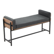 Kari 18' Farmhouse Bench with Black Metal, Brown Wood and Black Faux Leather by LumiSource