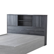 Twin Size Bookcase Headboard Stand Alone Two Sliding Doors Four Shelf Cubbies Spacer and dust panel Grey