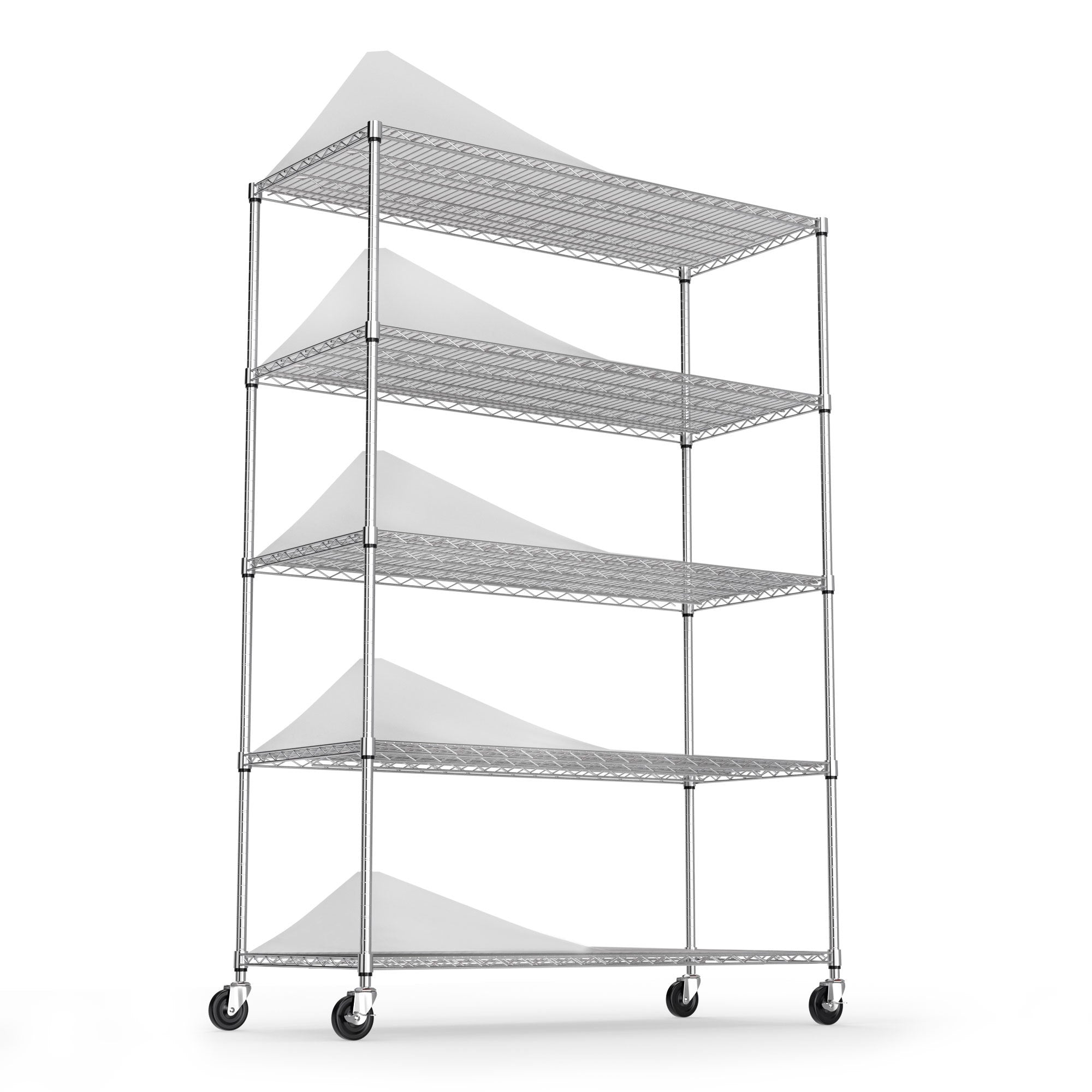 5 Tier 6000lbs Heavy Duty Adjustable Storage Rack Metal Shelf Wire Shelving Unit with Wheels & Shelf Liners - 82' H x 48' L x 24' D - Chrome