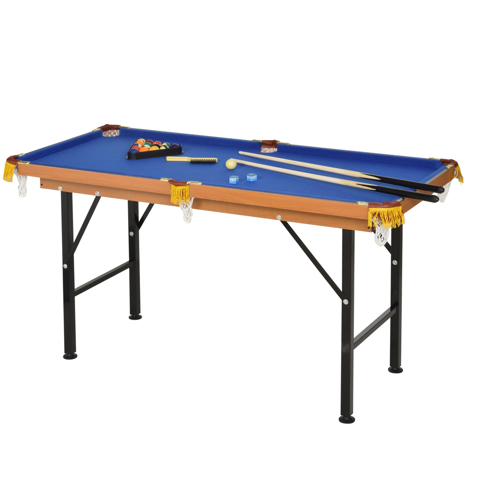 Soozier 55' Portable Folding Billiards Table Game Pool Table for Whole Family Number Use With Cues, Ball, Rack, Chalk, Blue