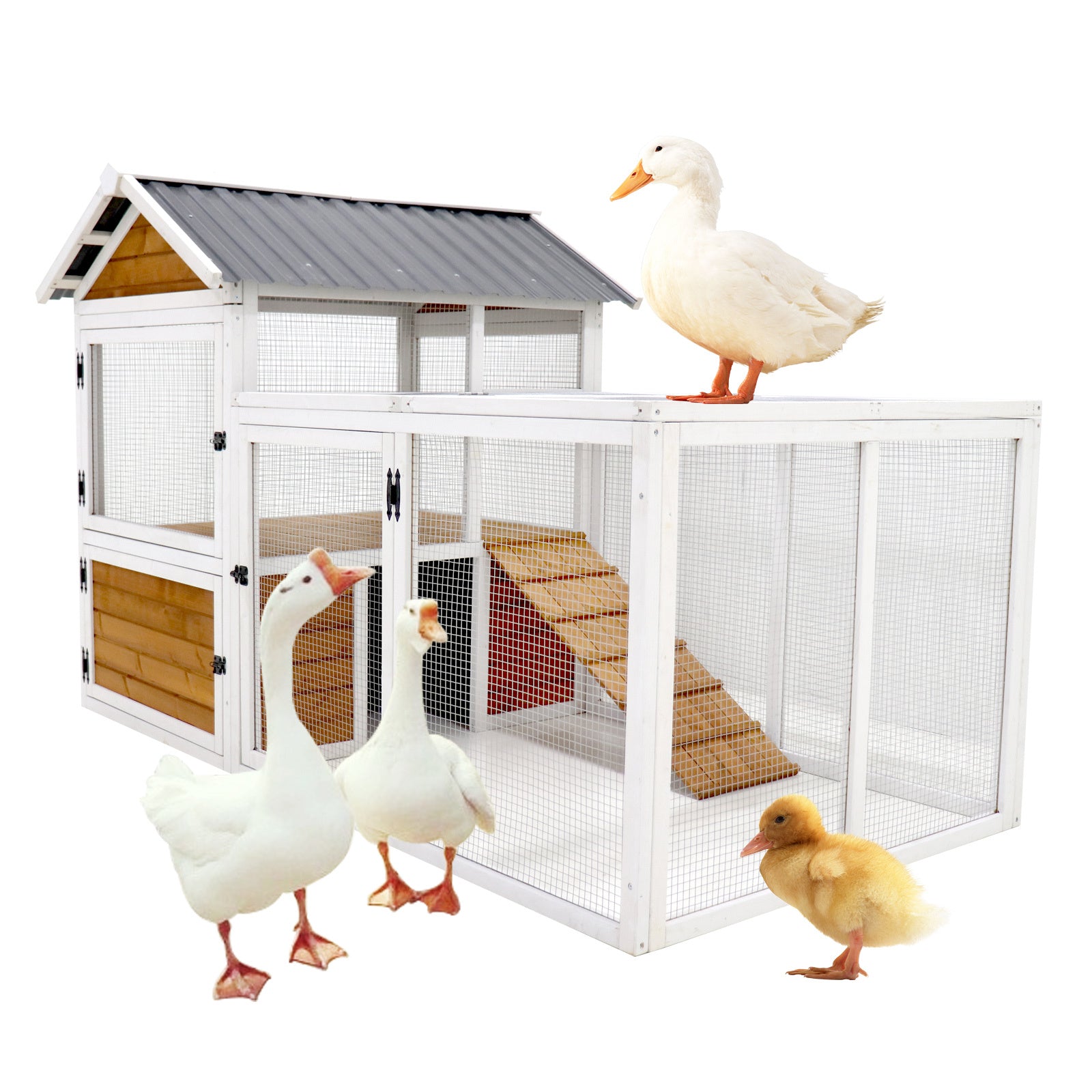 77'Large outdoor chicken coop Wooden chicken coop, duck coop with nest box, bird cage, rabbit cage - waterproof PVC board ( yellow brown  gradient 80°)L