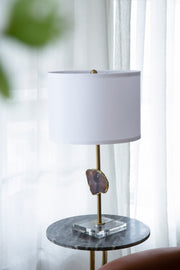 D14x25.2' Gold Table Lamp with Agate Slice and White Drum Shade(Lamp Shade Assembly Required)