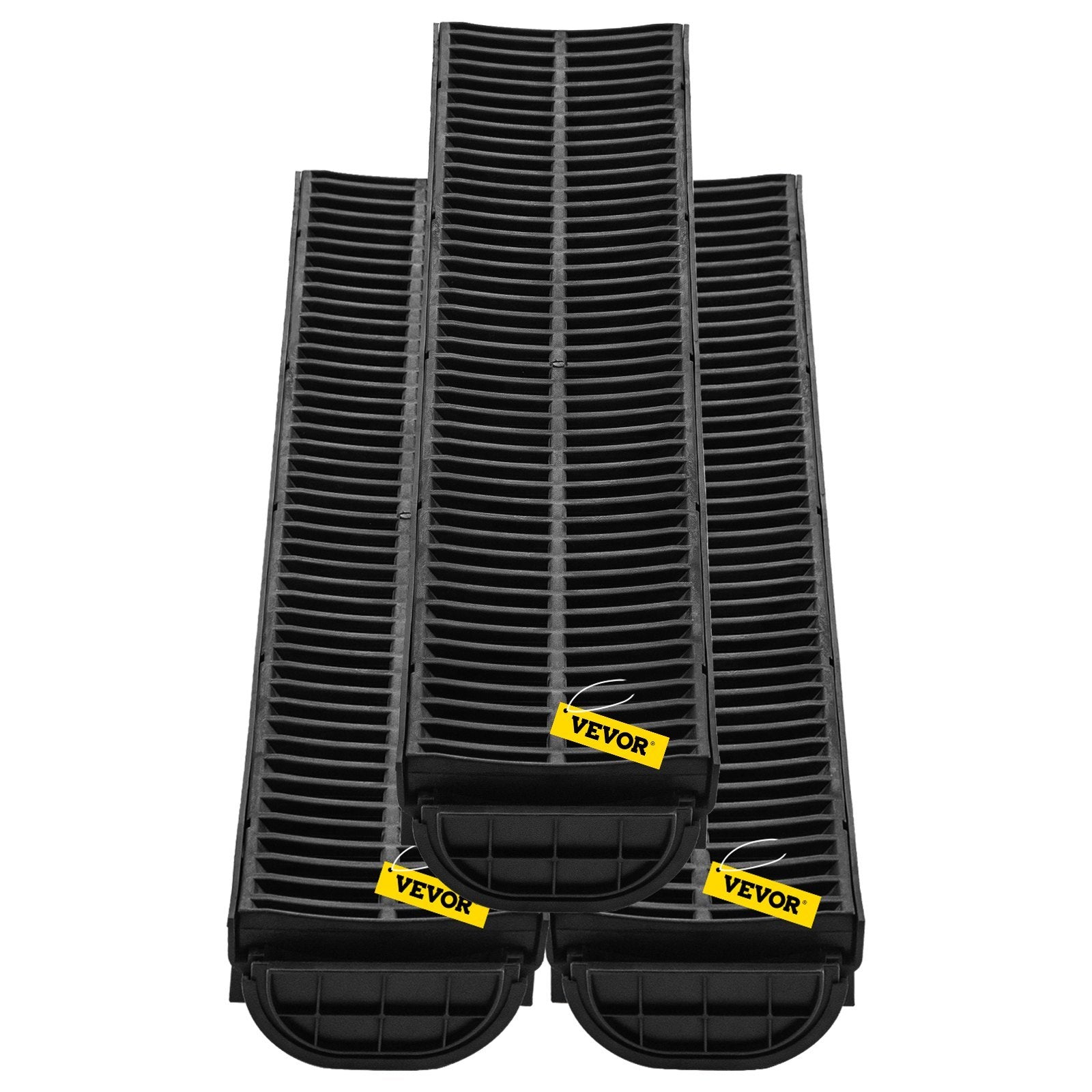 Trench Drain System, 5.7x3.1x39-Inch HDPE Drainage Trench,Channel Drain with Plastic Grate, Black Plastic Garage Floor Drain, 3x39 Trench Drain Grate, for Garden, Driveway-3 Pack