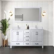 White Double Bath Vanity 60 in. W x 22 in. D, White Quartz Top, and Faucet Set