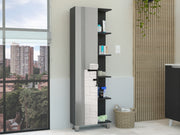Urano Mirror Linen Cabinet, Four Interior  Shelves, Five External Shelves -Black