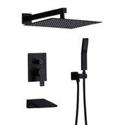 Matte Black All Metal Tub Shower Faucet Set with 12' Rain Shower Head and Handheld Spray Combo, Wall Mounted
