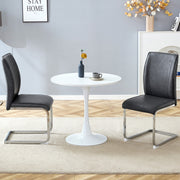 Table and chair set.Hourglass-Shaped Stable Small Round Table -31.9' * 31.9' With 2 Soft and Comfortable Dark Gray PU Chair With Arched Metal Silver Leg.Create Your Exclusive Low-Key Luxury Space.