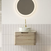 XAI 24' Bathroom Vanity with Sink, Floating Plywood Storage Cabinet with Drawer, Ceramic Basin with Stone Pattern and Travertine-Pattern Sintered Stone Top, Pre-assembled, White Oak Woodgrain Color
