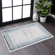 MARFI Collection 2X3 Blue / Ivory / Bordered Doormat Rug