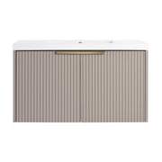Contemporary 36' Wall Mounted Bathroom Vanity with Resin Sink, Soft-Close Doors, Khaki Plywood