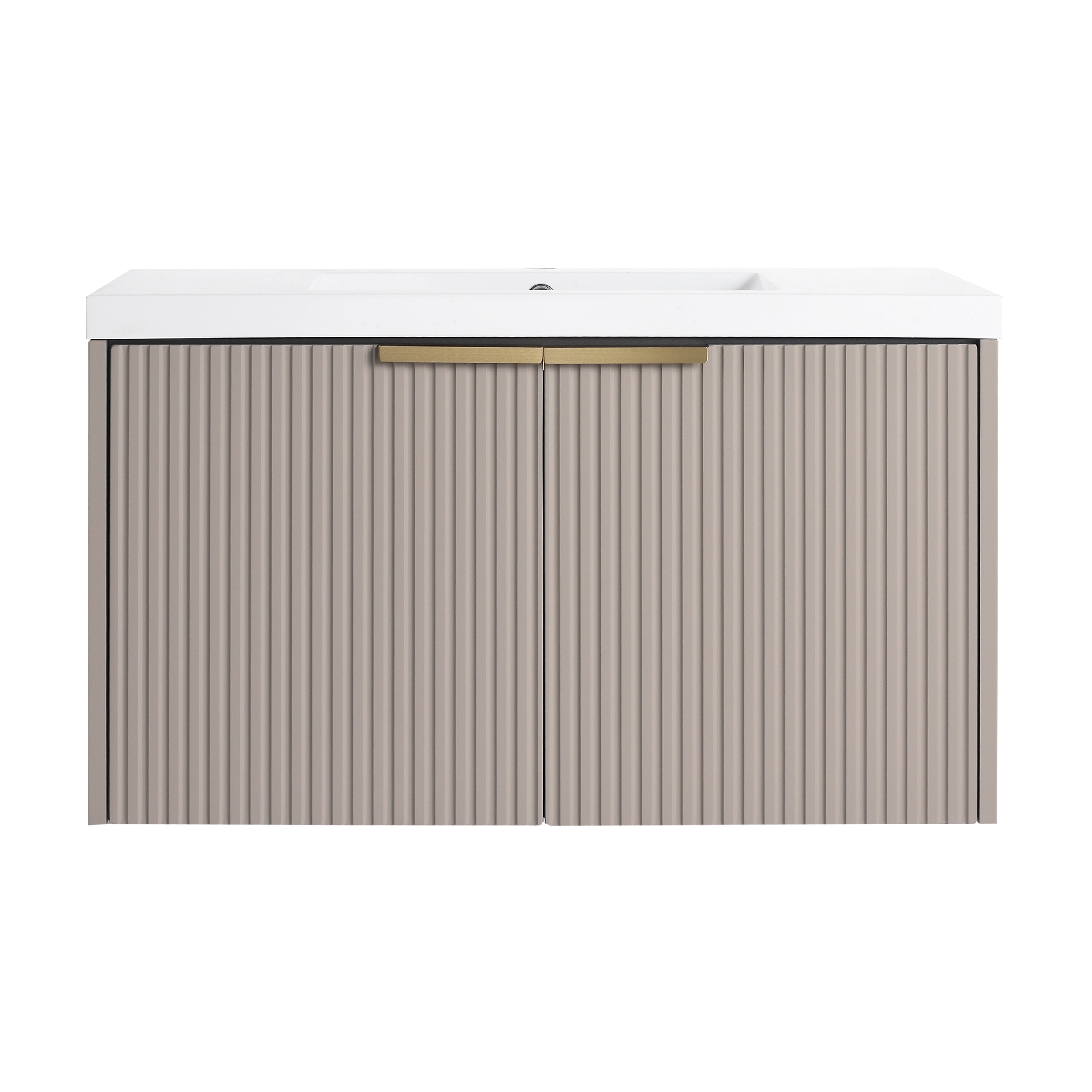 Contemporary 36' Wall Mounted Bathroom Vanity with Resin Sink, Soft-Close Doors, Khaki Plywood