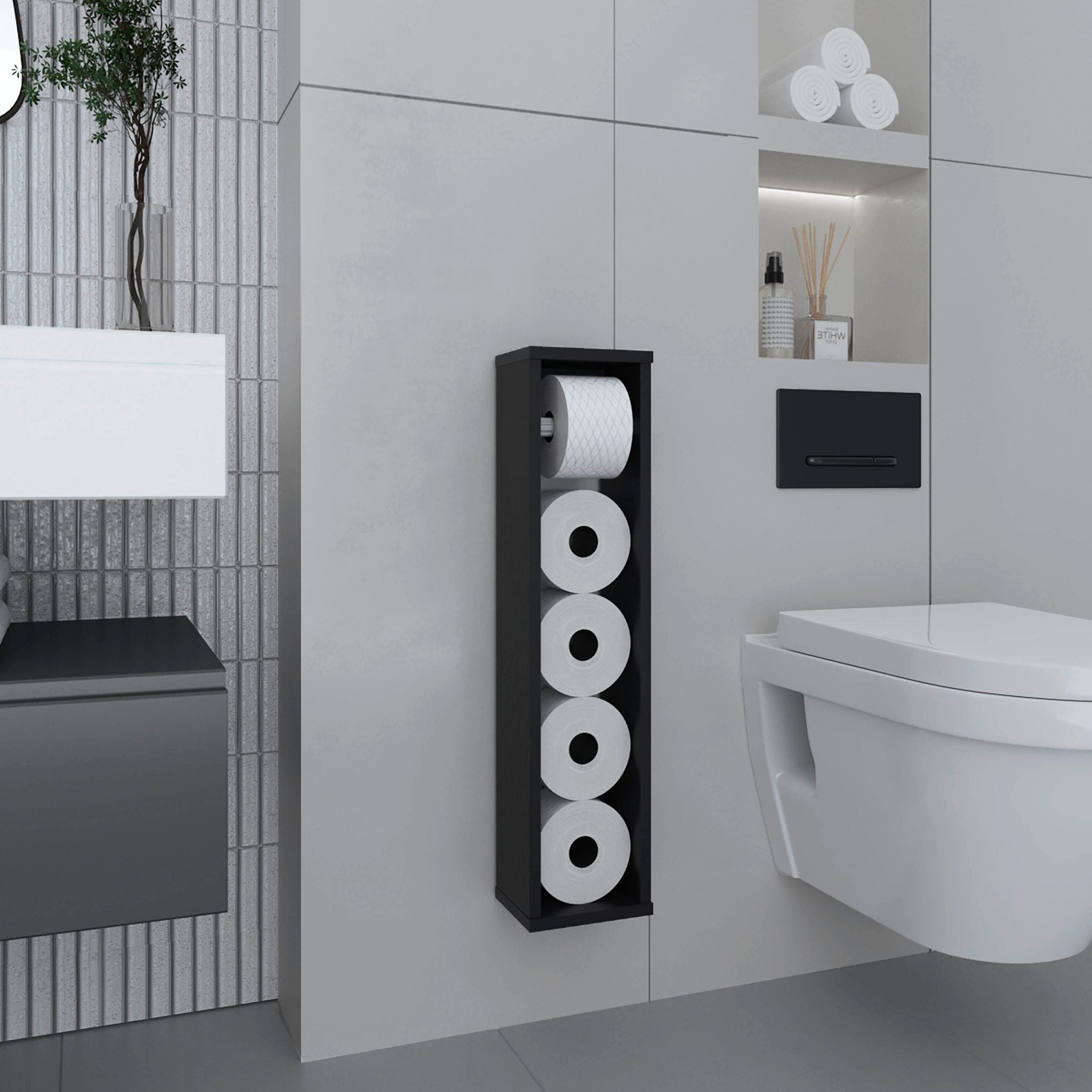 Bali  28' High Toilet Paper Holder Narrow Shelf Organizer for Bathroom, Living Room, Kitchen