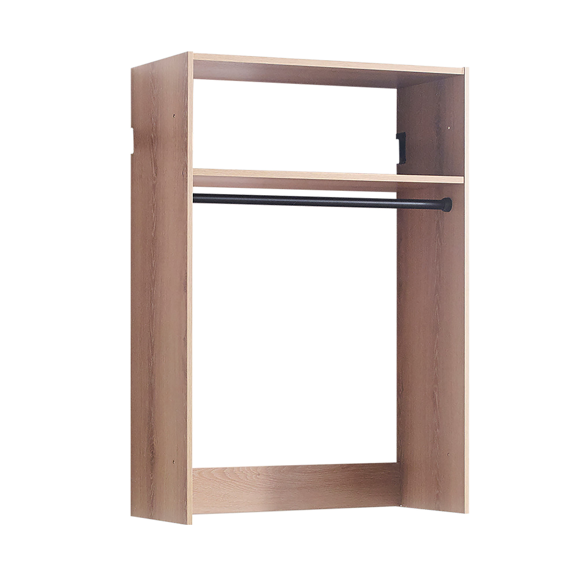 Devi Oak Wall Mounted Wood Closet System with Modular Units and Oak Finish