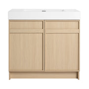 Modern Freestanding Bathroom Vanity with White Resin Sink & Soft-Close Cabinet Doors in Oak Finish, Plywood, 36 Inches