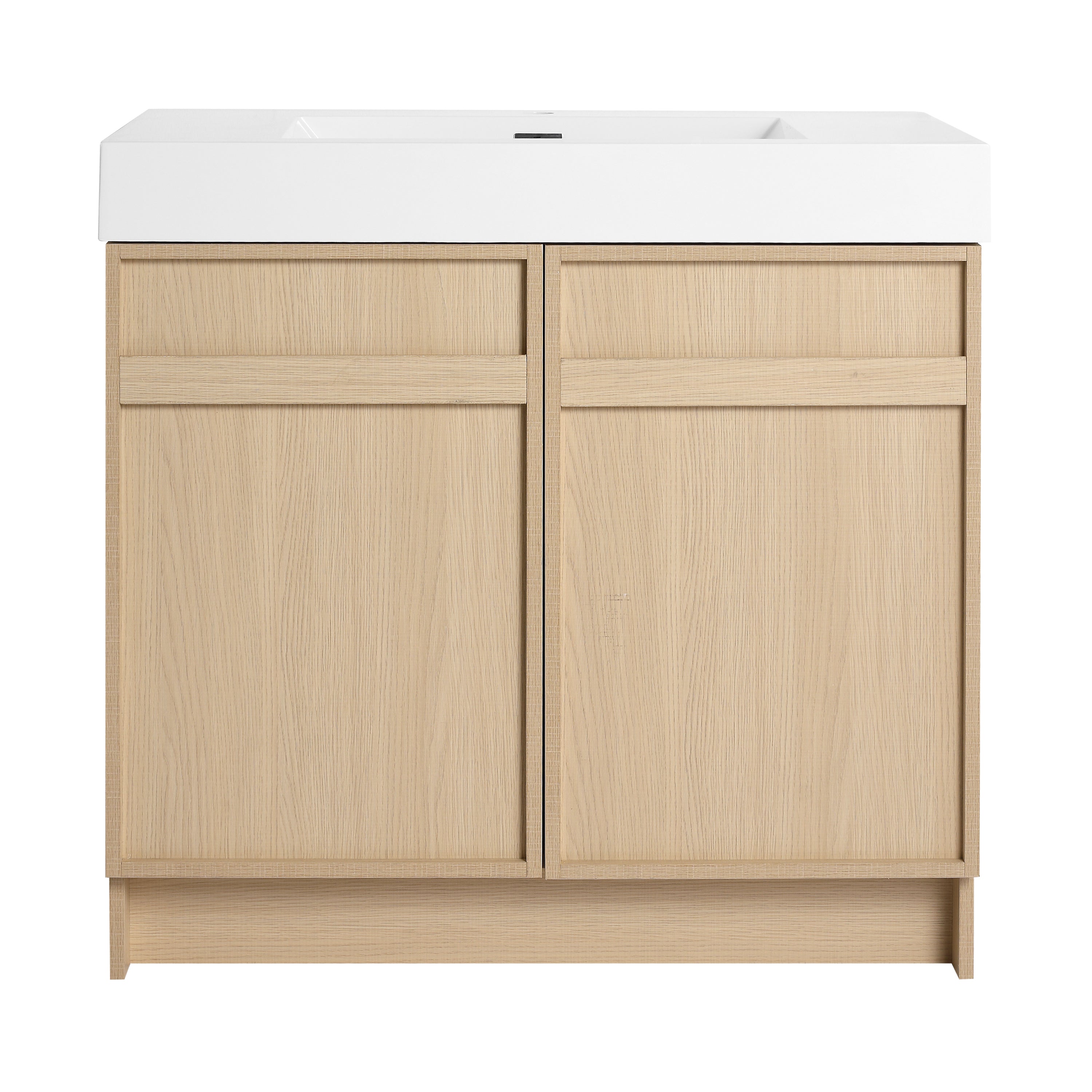 Modern Freestanding Bathroom Vanity with White Resin Sink & Soft-Close Cabinet Doors in Oak Finish, Plywood, 36 Inches