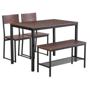 Industrial 4 Piece Dining Room Table Set with Bench Wooden Kitchen Table and Chairs w/ Storage Rack for Kitchen, Dinette, Black/Brown