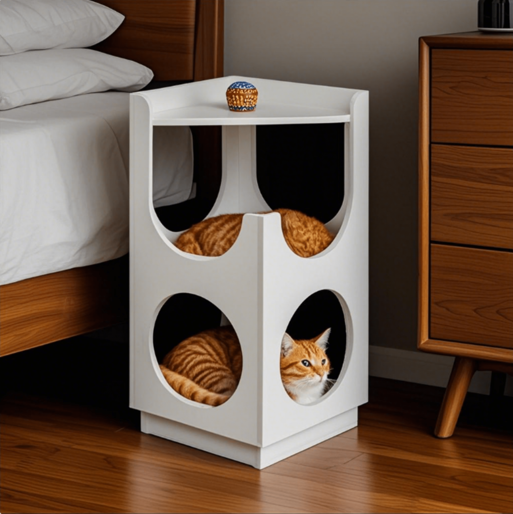 Hollow design multifunctional double-layer cat station, suitable for small and medium-sized cats, used in living room bedroom, cat house, cat nest