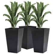 Outsunny Set of 3 Tall Planters with Drainage Hole, Outdoor Flower Pots, Indoor Planters for Porch, Front Door, Entryway, Patio and Deck, Black