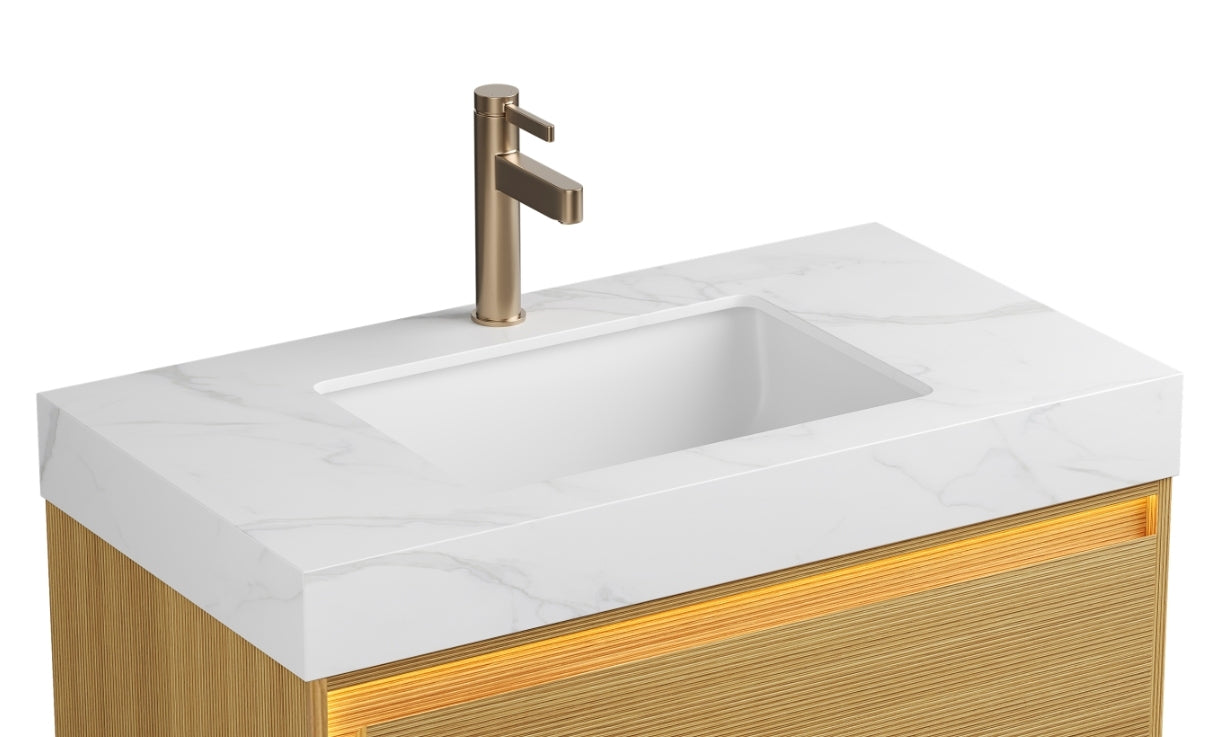 NYAH 36'' Sintered Stone with White Ceramic Undermount Basin, No Faucet, No Cabinet, Carrara White