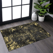 MAVAL Black Washable Rug 2' x 3' Doormat Rug (Black+Gold, 2' x 3')