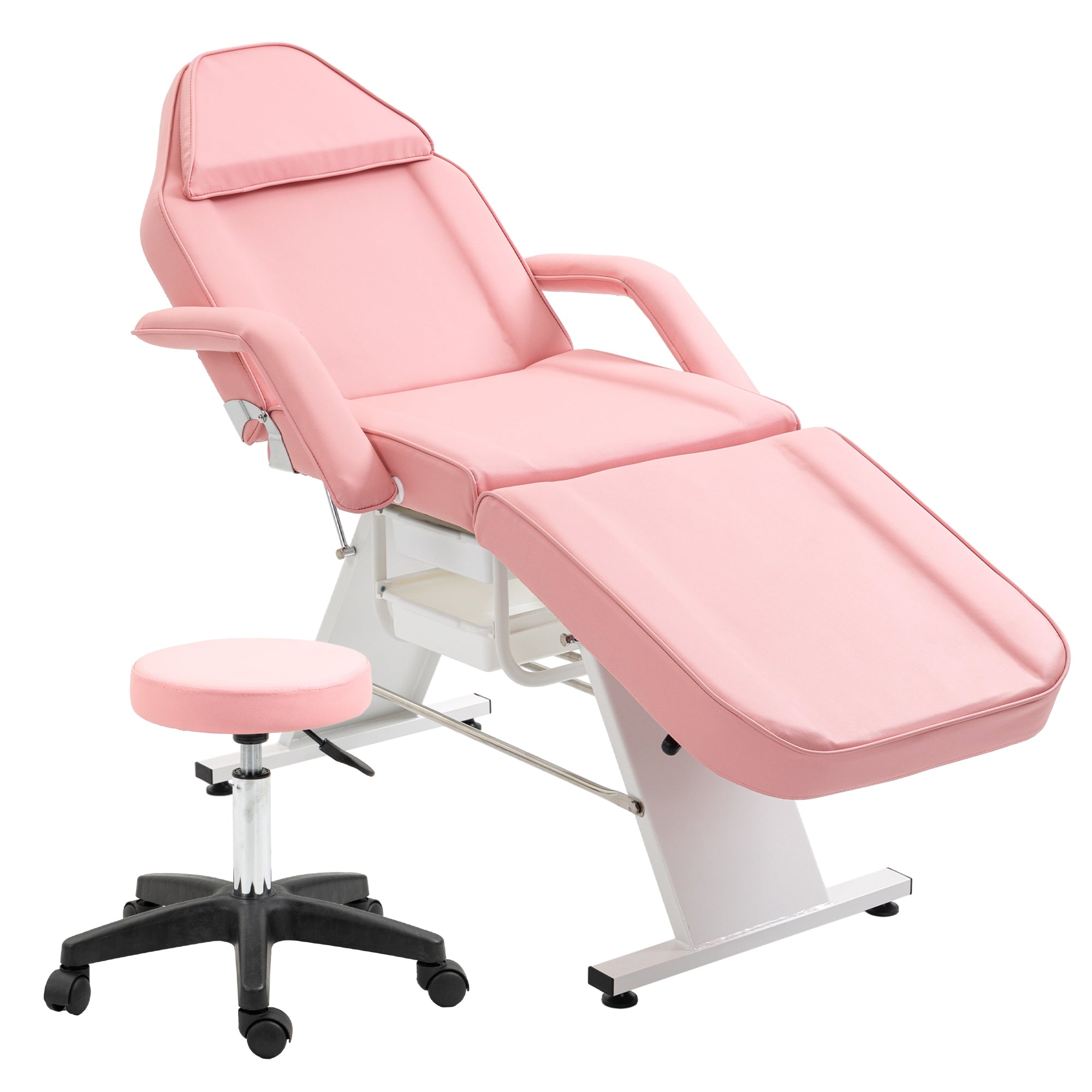Multipurpose Massage Salon Tattoo Chair with Hydraulic Stool, Adjustable Pink Esthetician Bed Table