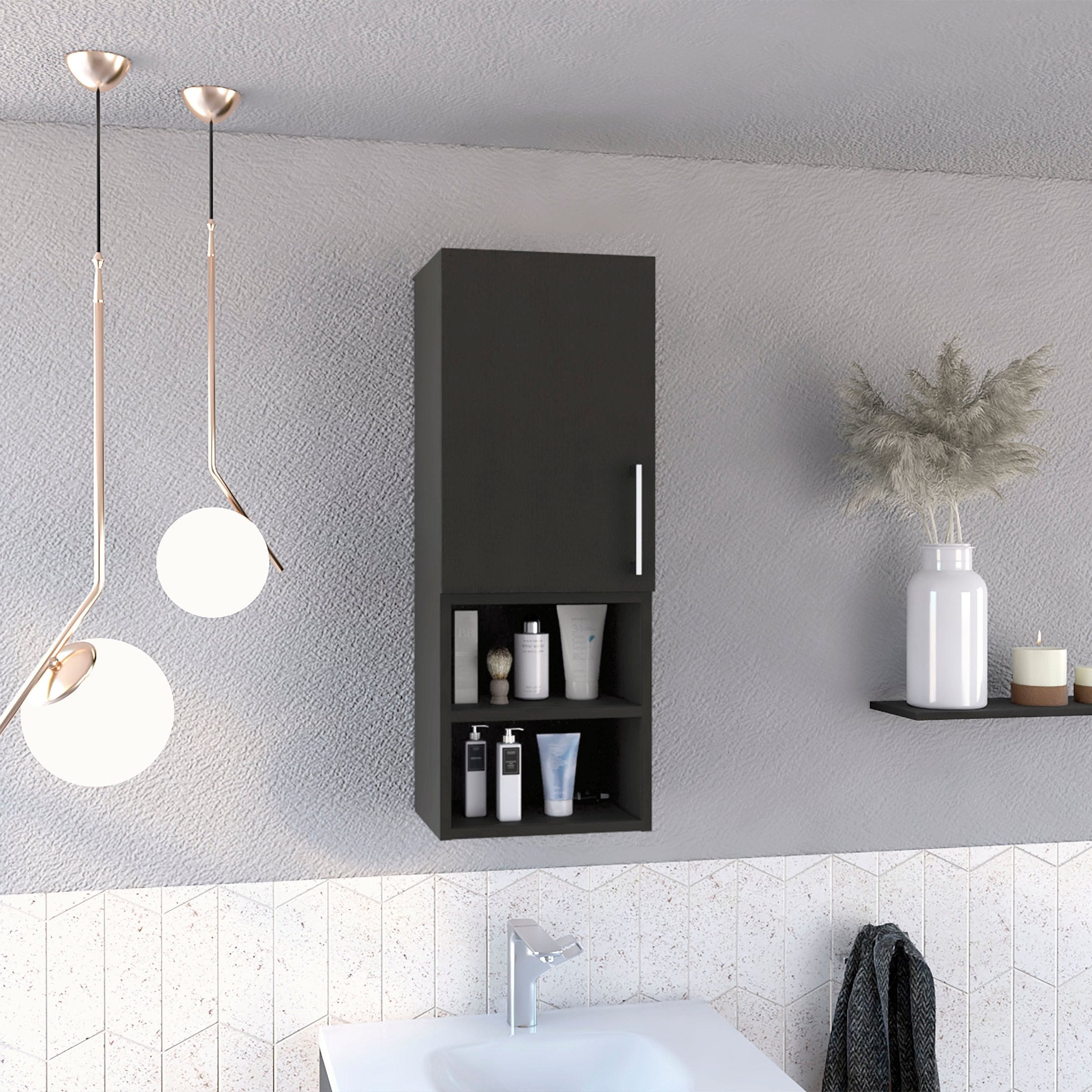 Medicine Cabinet Jozz, Two External Shelves, Metal Handle, Single Door, Black Wengue Finish