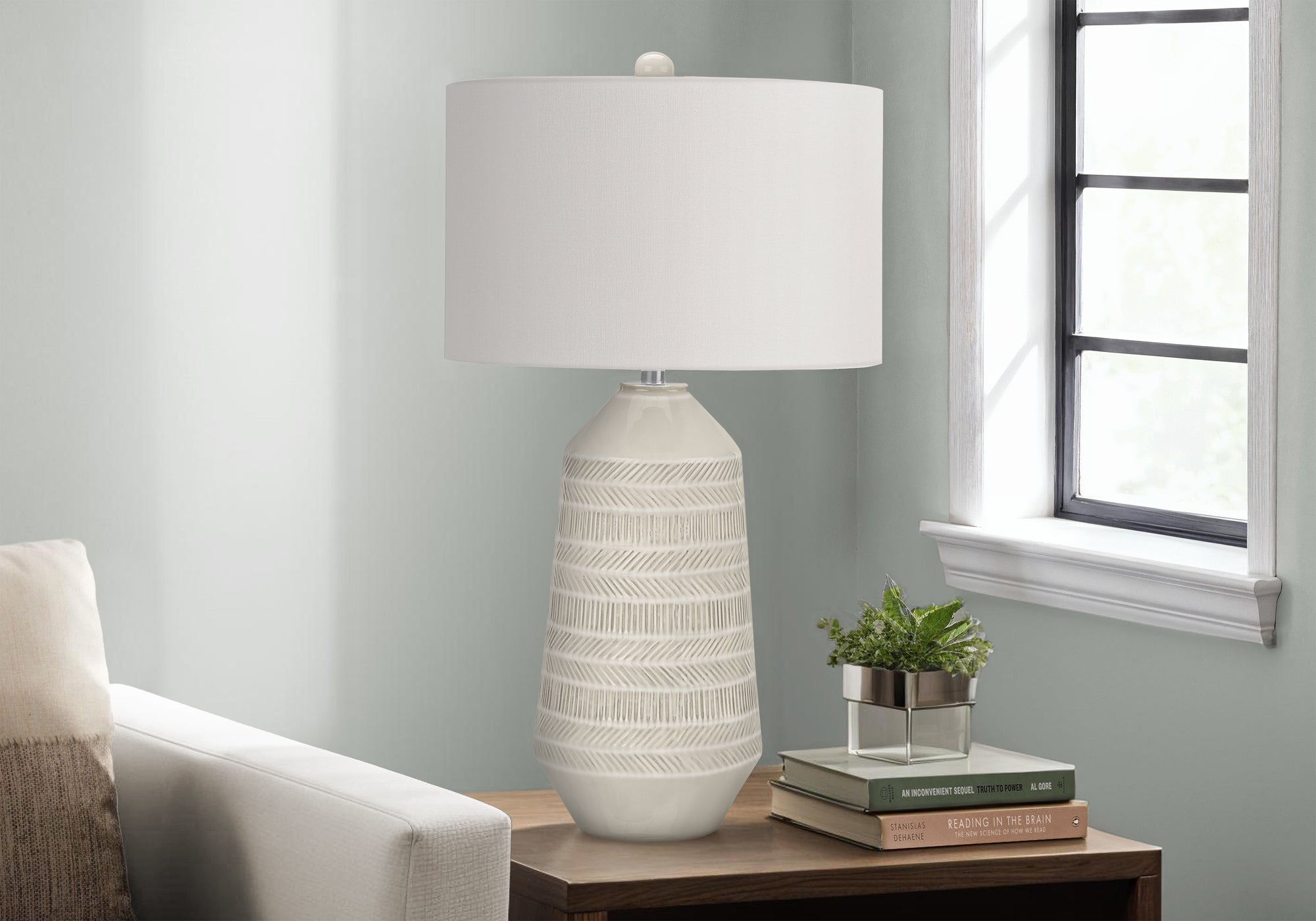 Lighting, 33'h, Table Lamp, Ivory / Cream Shade, Cream Ceramic, Contemporary