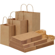 135pcs Bulk Kraft Paper Bags in 3 Sizes - Heavy-Duty Brown Gift Bags with Sturdy Twine-Like Rope Handles, Natural Beige Kraft Paper for Christmas, Business, Retail & Everyday Packaging - Versatile Mul