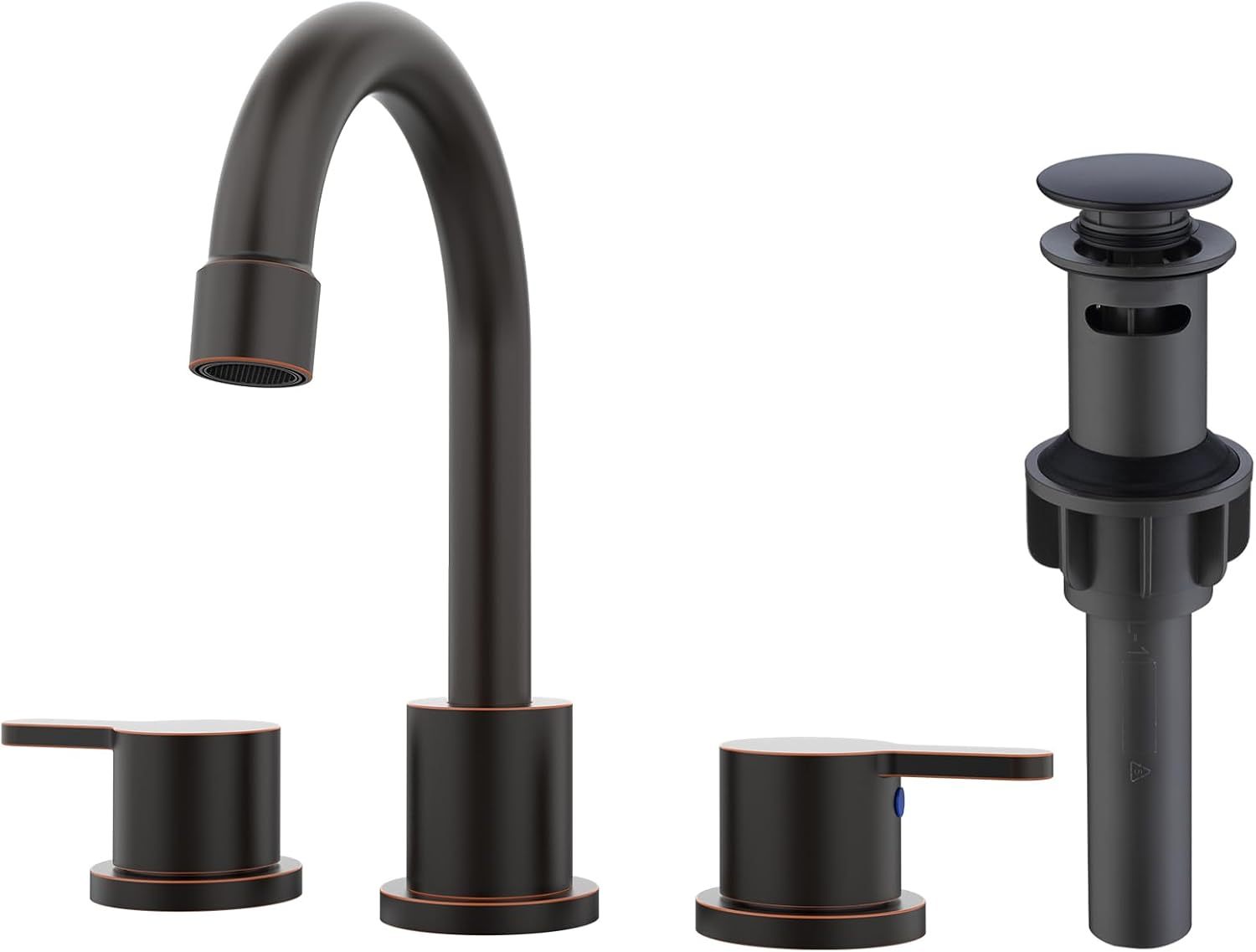 Widespread Bathroom Sink Faucet Oil Rubbed Bronze 2 Handle 8 inch Lavatory Faucet 3 Hole 360° Swivel Spout Vanity Sink Basin Faucets with Pop Up Drain Assembly