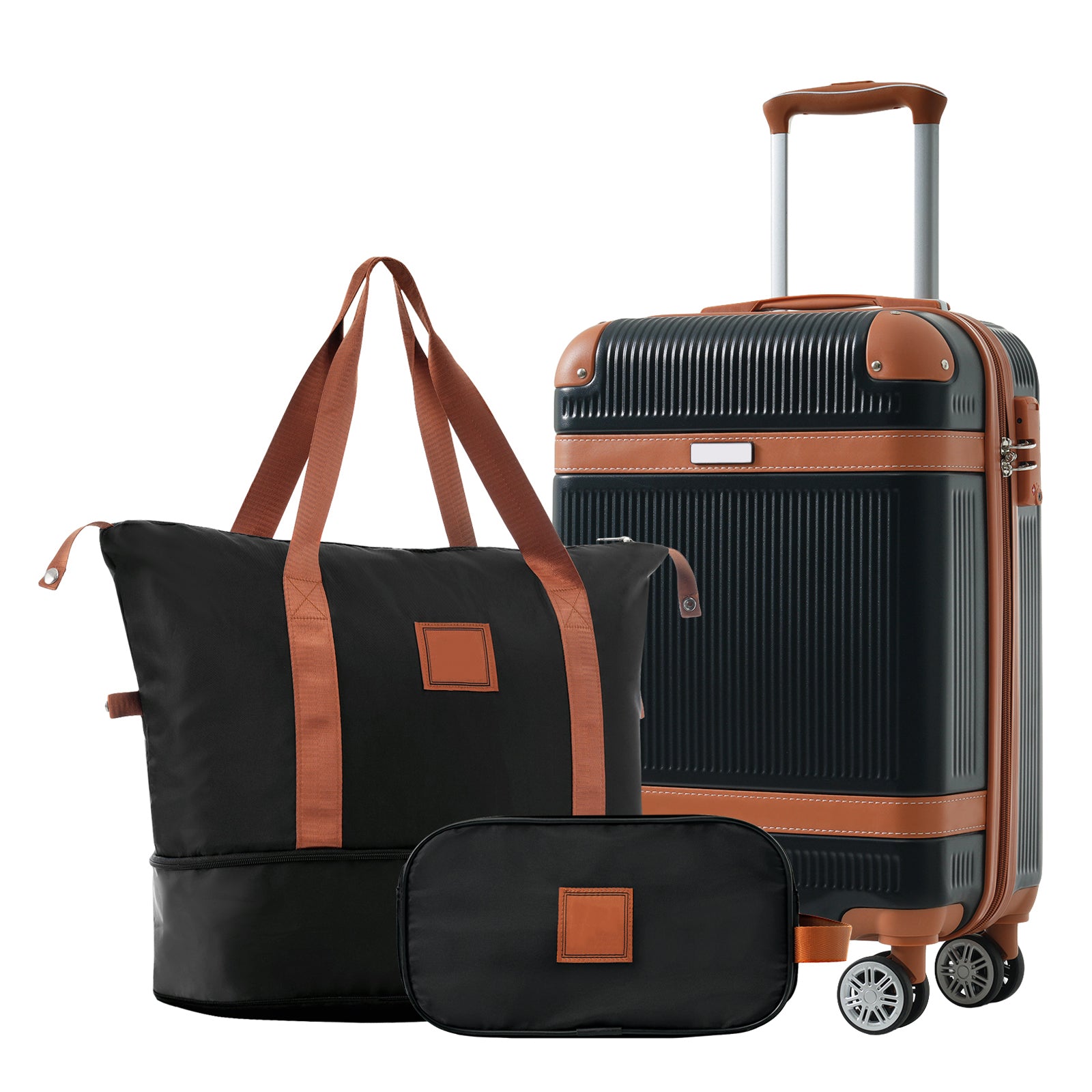 Hardshell Luggage Sets 3 Piece Carry-on Suitcase Double Spinner Wheels with TSA Lock for Men Women, Black (20in)