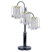 34' Tall Metal Table Lamp with Black finish, 3 Crystal Chandelier Lights