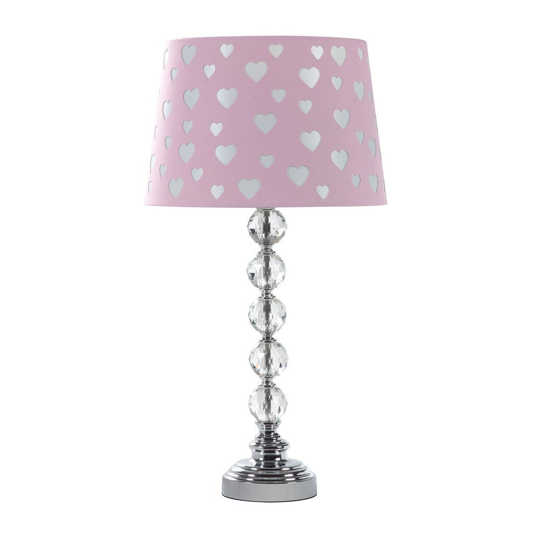22' Heart Crystal Stacked Orb Metal Table Lamp 'Ariel' Pink / White