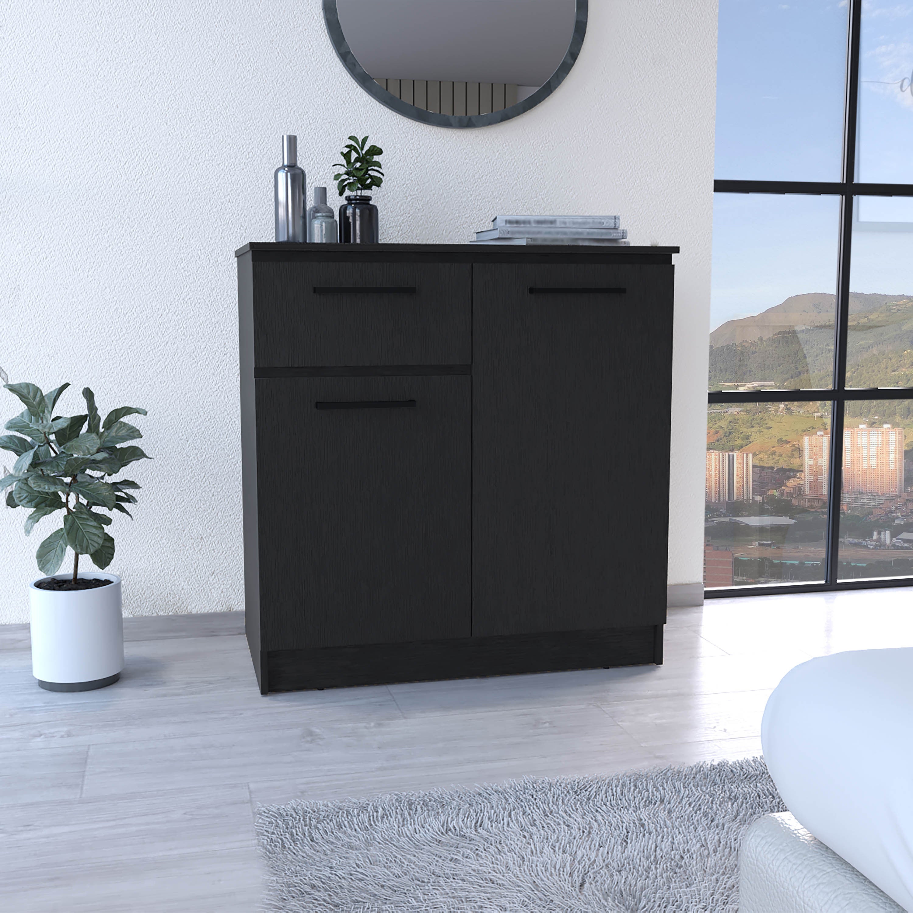 Dresser with 2-Door and Single Drawer, Black
