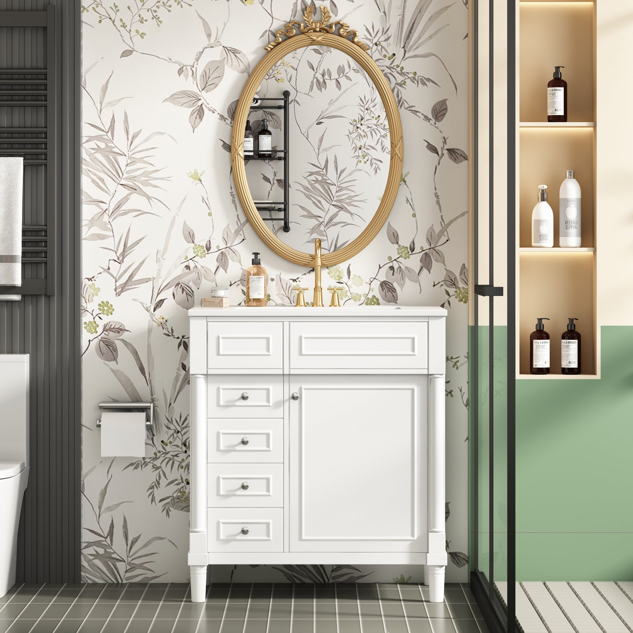 30' Bathroom Vanity with Sink, Freestanding Bathroom Storage Vanity Cabinet w/Soft-Closing Door, Bathroom Cabinet with 2 Drawers