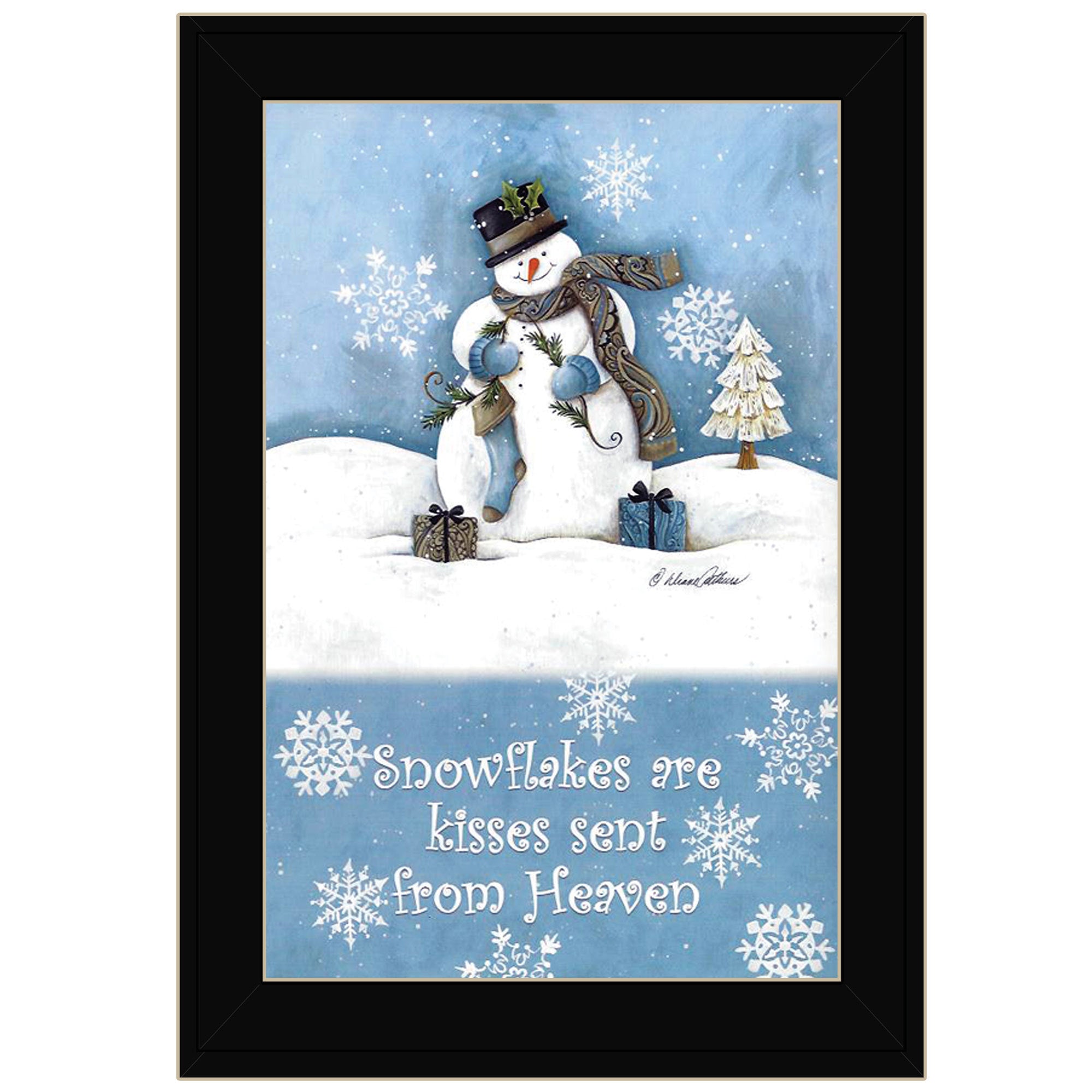 'Trendy Snowman' By Diane Arthur, Printed Wall Art, Ready To Hang Framed Poster, Black Frame