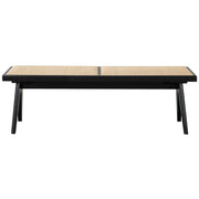Keira Bench with Natural Rattan Upholstery and Black Solid Wood Legs, 51.2' Wide for Living Room, Entryway, Dining Room