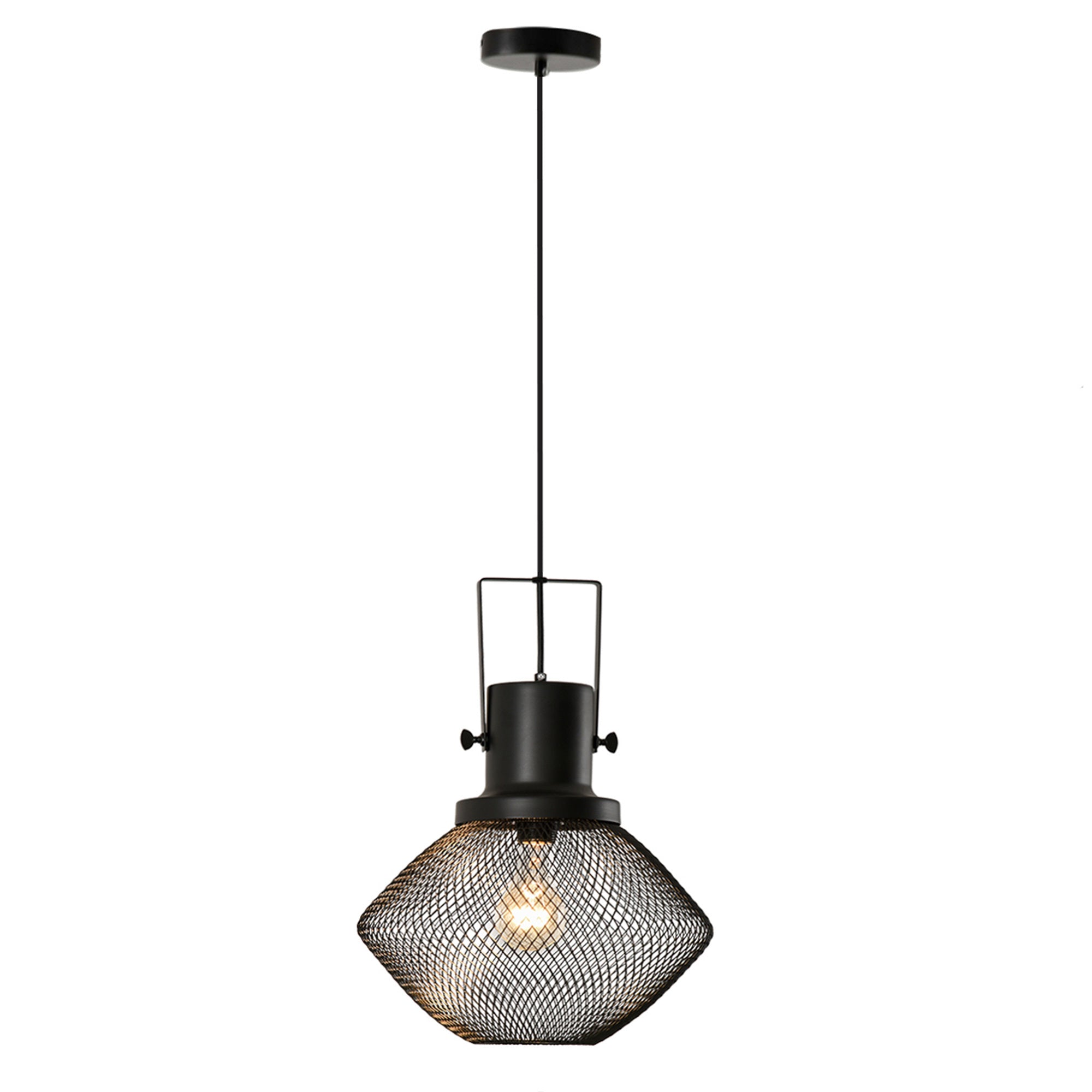 HOMCOM Industrial Pendant Light Fixtures, Black Metal Frame Hanging Ceiling Light for Living Room, Bedroom, Kitchen, Dining Room with Adjustable Hanging Chain, Black